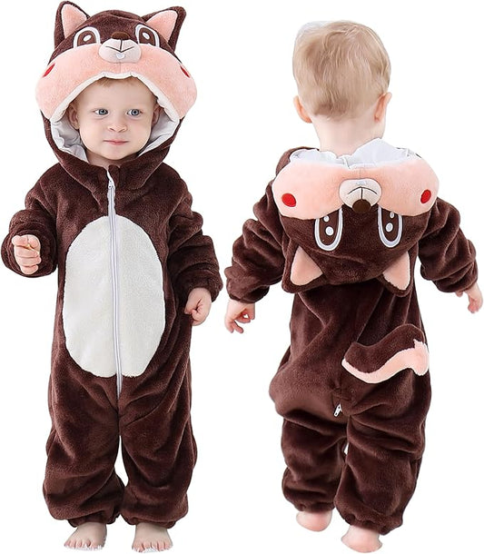MICHLEY Squirrel Baby Costume Winter Flannel Hooded Romper