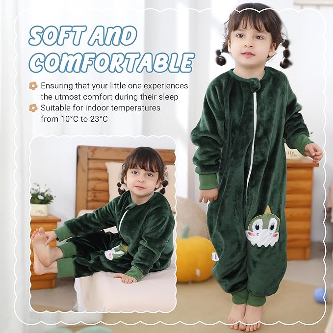 MICHLEY Kids Unicorn Dinosaur Sleeping Bag – Flannel Wearable Pajamas