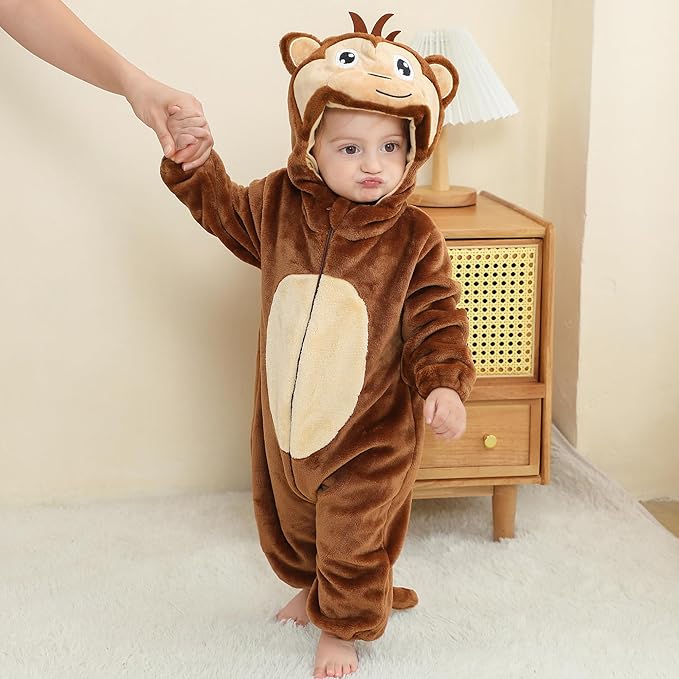 MICHLEY Baby Monkey Hooded Romper Infant Toddler Animal Costume Jumpsuit