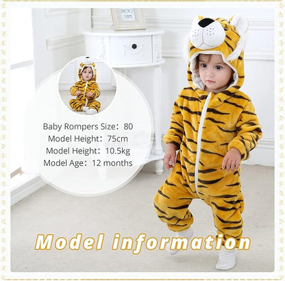 MICHLEY Baby Tiger Costume | Flannel Safari Animal Romper