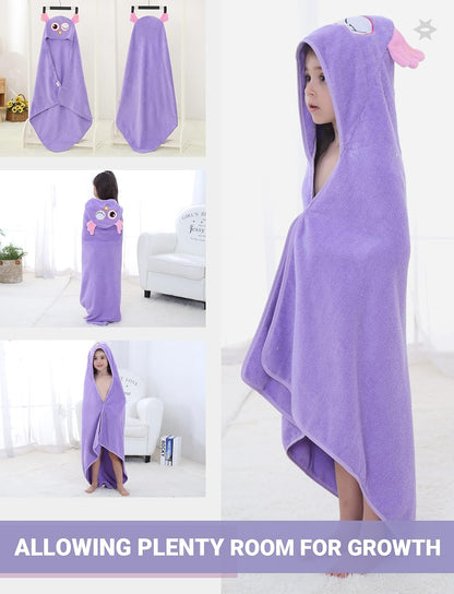 MICHLEY Baby Purple Owl Hooded Bathrobe Soft Cotton Towel Robe