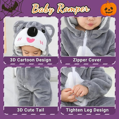 MICHLEY Grey Koala Baby Costume Winter Flannel Hooded Romper