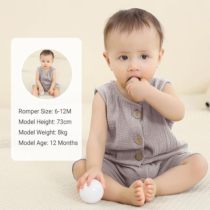 MICHLEY Baby Sleeveless Summer Cotton Romper Unisex Toddler Jumpsuit (Coffee)