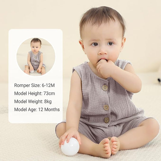 MICHLEY Baby Sleeveless Summer Cotton Romper Unisex Toddler Jumpsuit (Coffee)