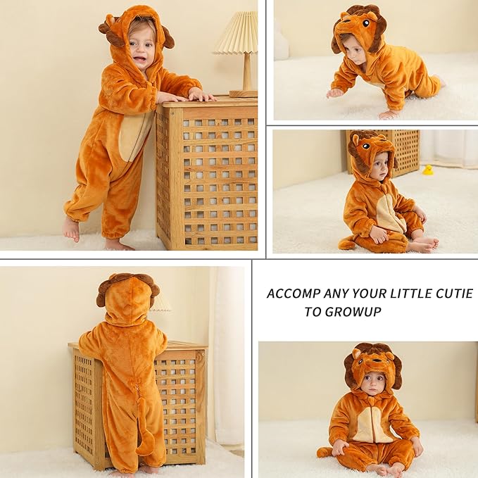 MICHLEY Baby Lion Hooded Romper Infant Toddler Animal Costume Jumpsuit