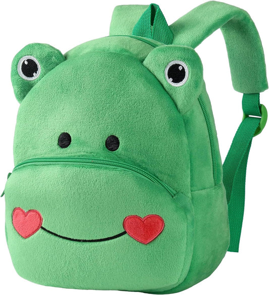 MICHLEY Kids Green Frog Plush Animal Backpack Soft Kindergarten School Bag