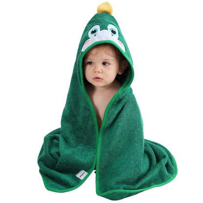 MICHLEY Green Dinosaur Bamboo Viscose Baby Hooded Towel Ultra-Soft 29.5"x29.5"
