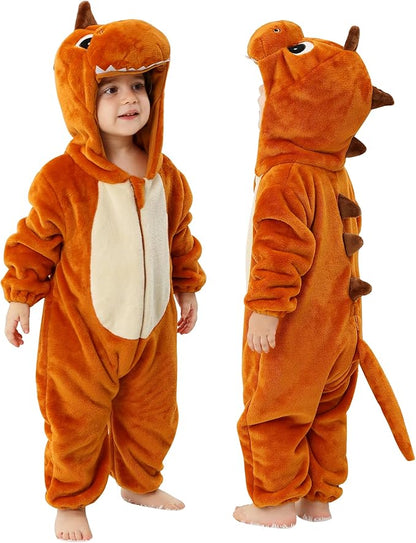 MICHLEY Orange Dragon Baby Costume Winter Flannel Hooded Romper
