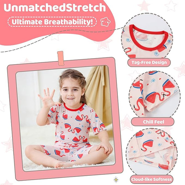 MICHLEY Kids Bamboo Viscose Pajamas Set Soft Stretchy Sleepwear (Flamingo)