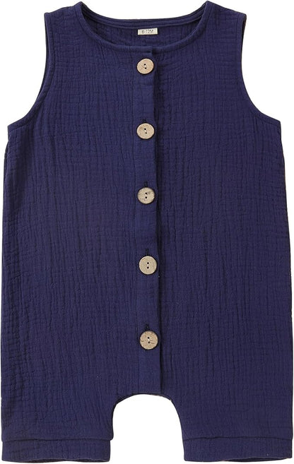 MICHLEY Baby Sleeveless Summer Cotton Romper Unisex Toddler Jumpsuit (Dark Blue)