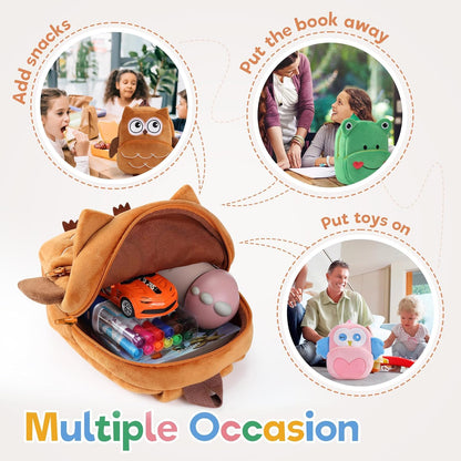 MICHLEY Kids Owl Plush Animal Backpack Soft Kindergarten School Bag
