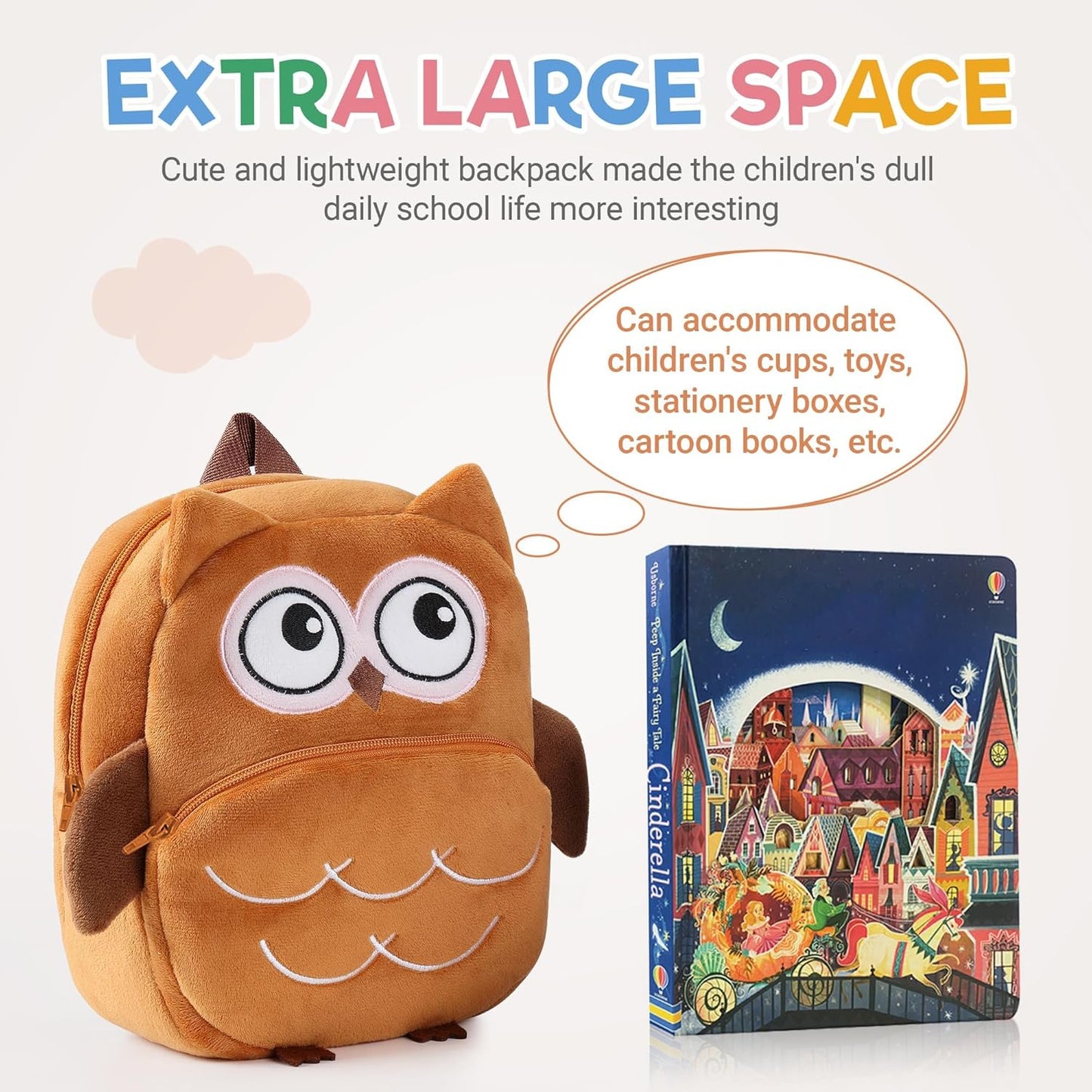 MICHLEY Kids Owl Plush Animal Backpack Soft Kindergarten School Bag