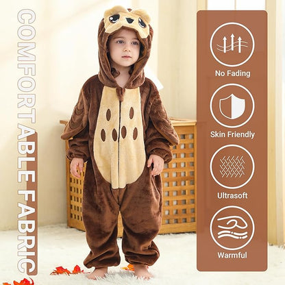 MICHLEY Baby Brown Owl Hooded Romper Soft Flannel Forest Owl Costume