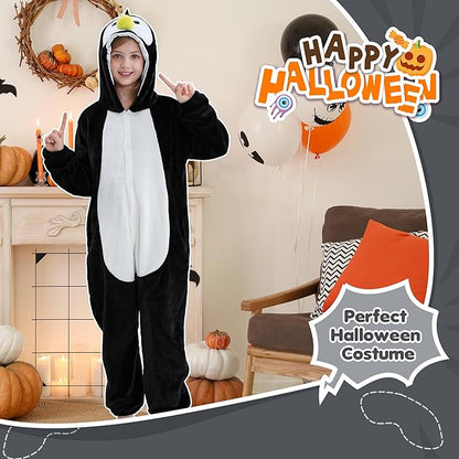 MICHLEY Kids Penguin Hooded Romper Flannel Halloween Cosplay Pajamas Costume
