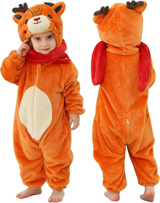 MICHLEY Reindeer Baby Costume Winter Flannel Hooded Romper