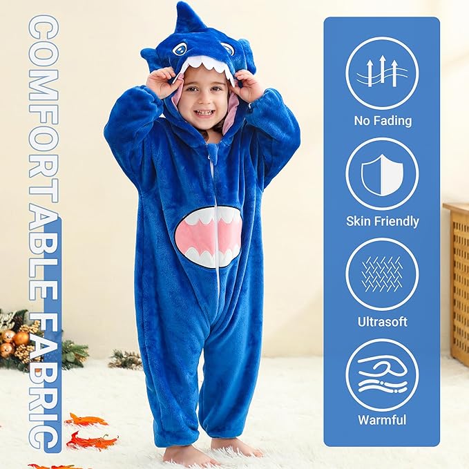 MICHLEY Baby Blue Big-Toothed Shark Romper Soft Flannel Animal Costume