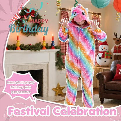 MICHLEY Kids Rainbow Unicorn Star Print Flannel Halloween Cosplay Pajamas