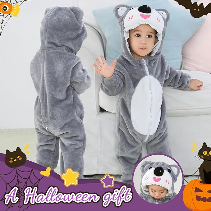 MICHLEY Grey Koala Baby Costume Winter Flannel Hooded Romper