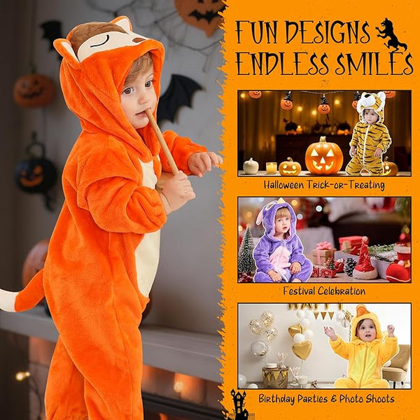 MICHLEY Baby Fox Costume Romper Soft Flannel Hooded Animal Jumpsuit