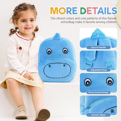 MICHLEY Kids Blue Dinosaur Plush Animal Backpack Soft Kindergarten School Bag