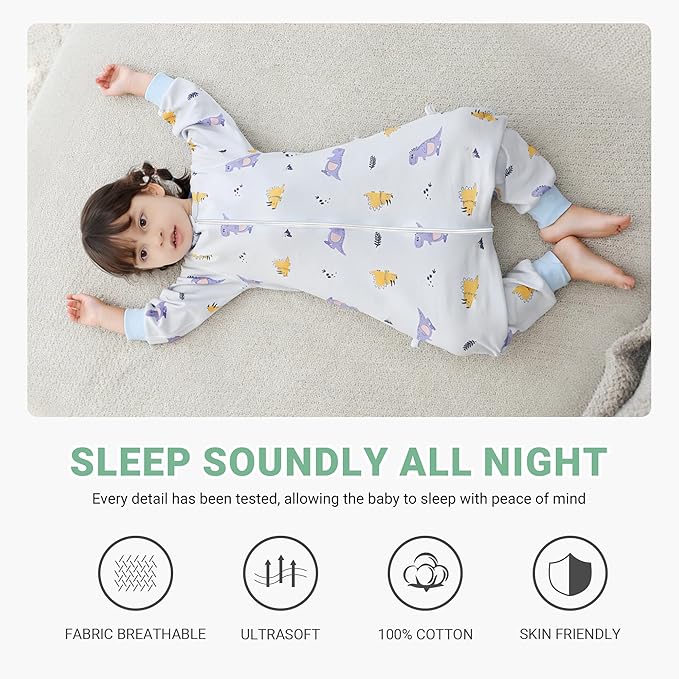 MICHLEY Purple Dinosaur Toddler Long Sleeve Cotton Sleeping Bag