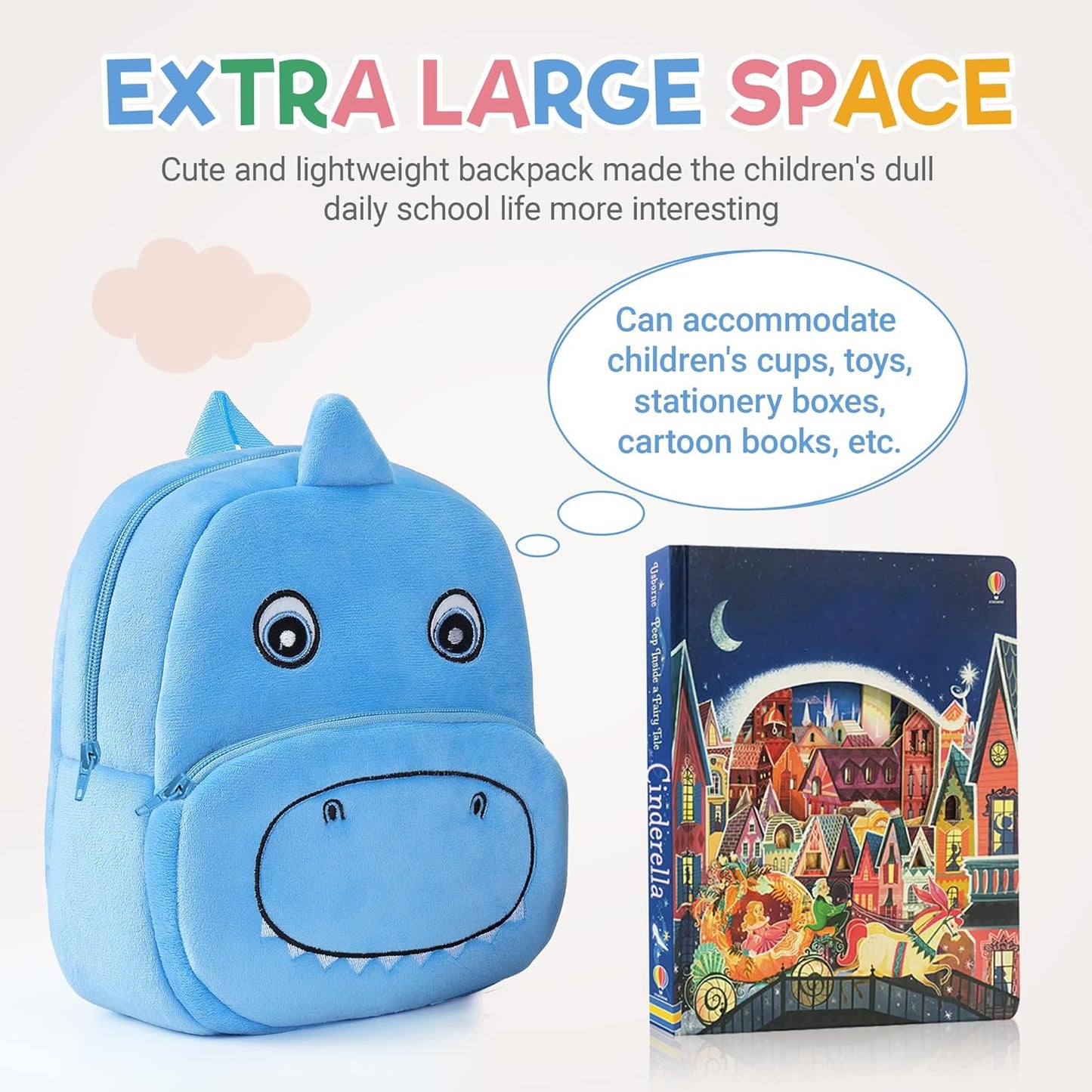 MICHLEY Kids Blue Dinosaur Plush Animal Backpack Soft Kindergarten School Bag