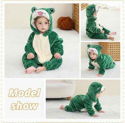 MICHLEY Green Frog Baby Costume Winter Flannel Hooded Romper
