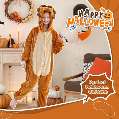 MICHLEY Kids Lion Hooded Romper Flannel Halloween Cosplay Pajamas Costume