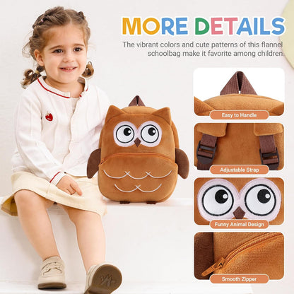 MICHLEY Kids Owl Plush Animal Backpack Soft Kindergarten School Bag