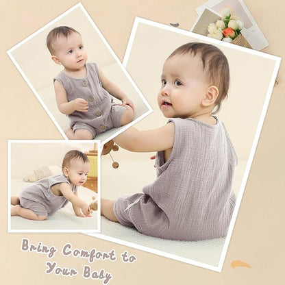 MICHLEY Baby Sleeveless Summer Cotton Romper Unisex Toddler Jumpsuit (Coffee)