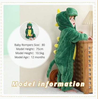 MICHLEY Green Dinosaur Baby Costume Winter Flannel Hooded Romper