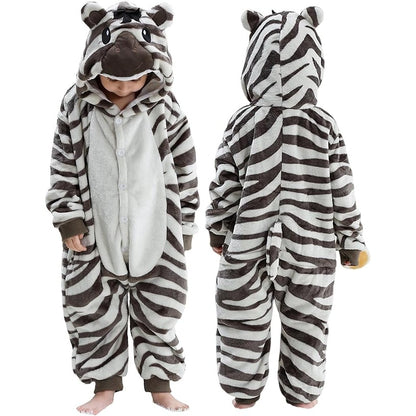 MICHLEY Kids Zebra Hooded Romper Flannel Halloween Cosplay Pajamas Costume