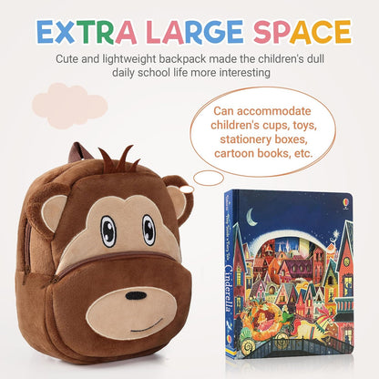 MICHLEY Kids Monkey Plush Animal Backpack Soft Kindergarten School Bag