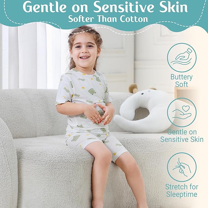 MICHLEY Kids Bamboo Viscose Pajamas Set Soft Stretchy Sleepwear (Frog)