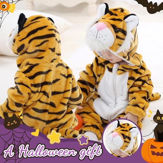 MICHLEY Baby Tiger Costume Romper Hooded Flannel Animal Jumpsuit