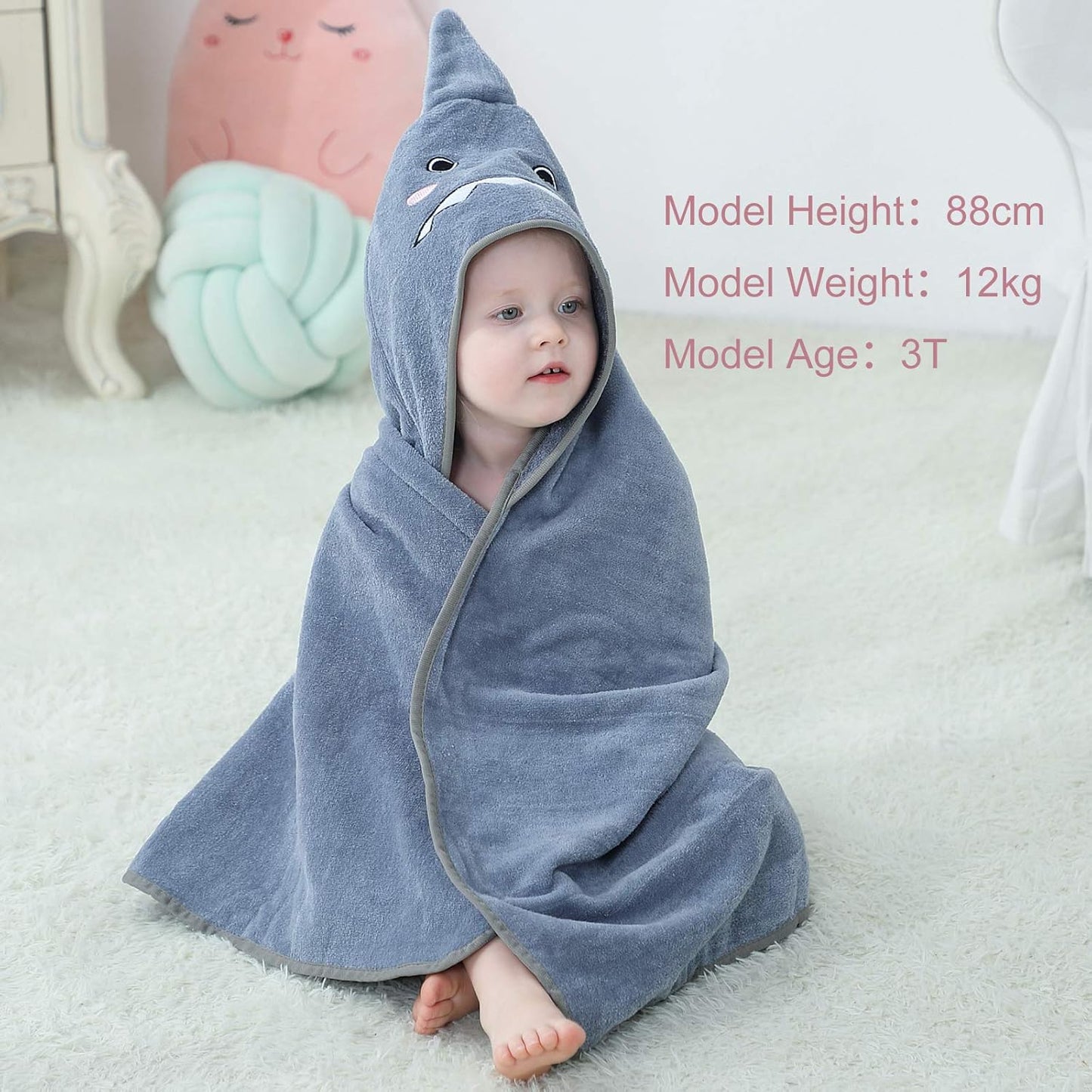 MICHLEY Shark Hooded Towel for Kids Soft Cotton Baby Beach Cover Up Swim Robe