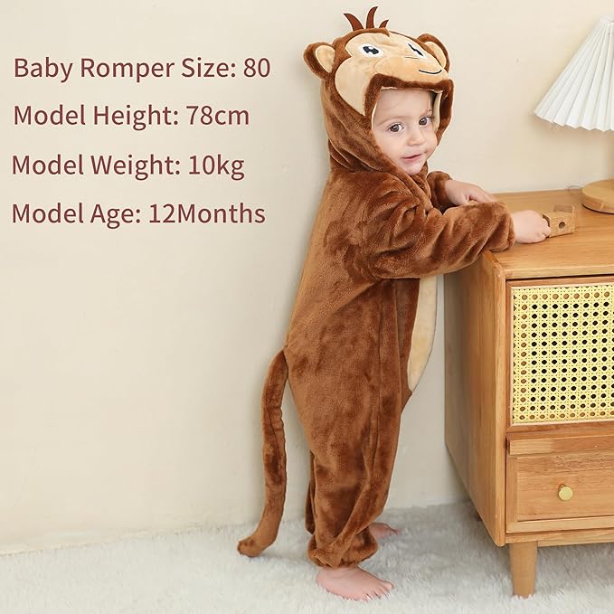 MICHLEY Baby Monkey Hooded Romper Infant Toddler Animal Costume Jumpsuit