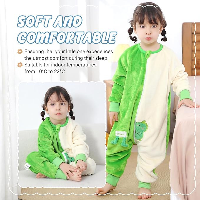 MICHLEY Kids Dinosaur Sleeping Bag – Flannel Wearable Pajamas for Toddlers