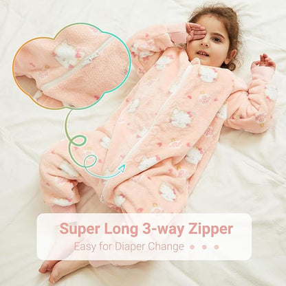 MICHLEY Kids Cat Sleep Sack – Flannel Kitten Pajamas with Legs