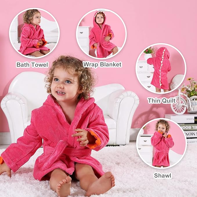 MICHLEY Baby Dinosaur Hooded Bathrobe Soft Cotton Towel Robe