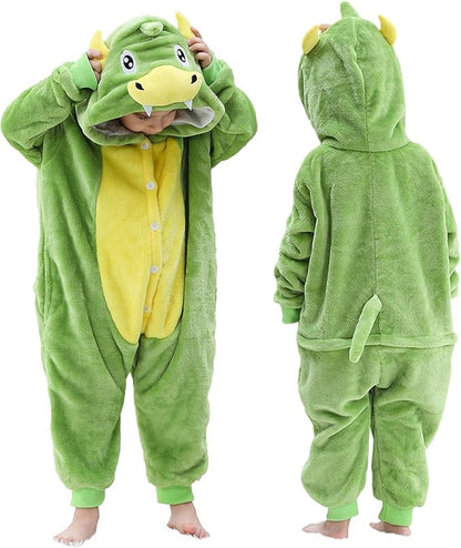 MICHLEY Kids Dinosaur Hooded Romper Flannel Halloween Cosplay Pajamas Costume