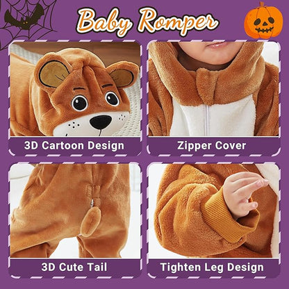 MICHLEY Baby Brown Bear Costume Winter Flannel Hooded Jumpsuit
