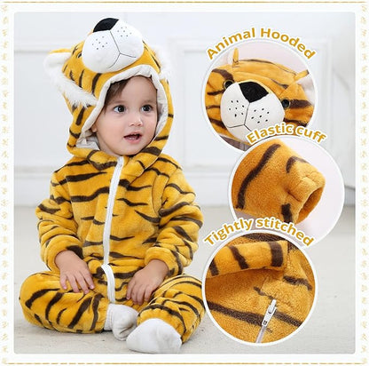 MICHLEY Baby Tiger Costume | Flannel Safari Animal Romper