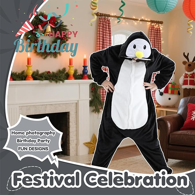 MICHLEY Kids Penguin Hooded Romper Flannel Halloween Cosplay Pajamas Costume