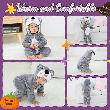 MICHLEY Grey Koala Baby Costume Winter Flannel Hooded Romper