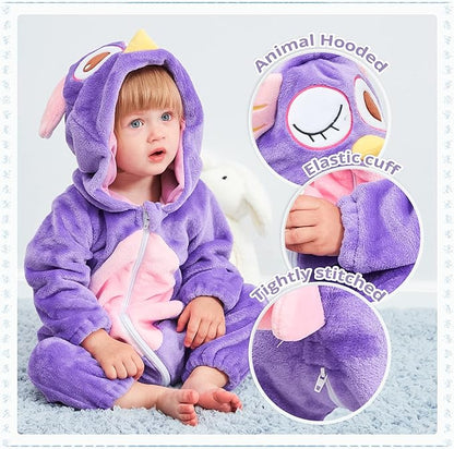 MICHLEY Purple Owl Baby Romper | Whimsical Flannel Animal Onesie