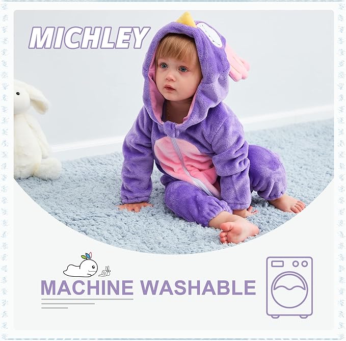 MICHLEY Purple Owl Baby Romper | Whimsical Flannel Animal Onesie