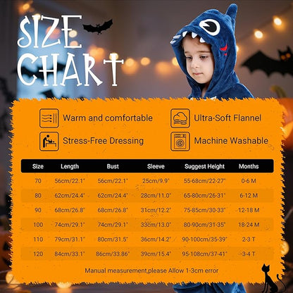 MICHLEY Baby Blue Shark Hooded Romper Flannel Animal Costume