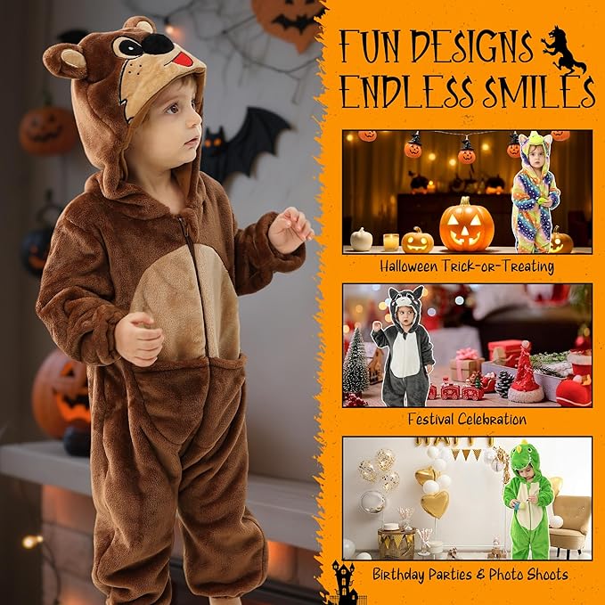 MICHLEY Baby Brown Kangaroo Hooded Romper Flannel Animal Costume