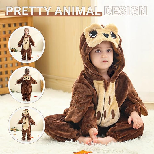 MICHLEY Baby Brown Owl Hooded Romper Soft Flannel Forest Owl Costume